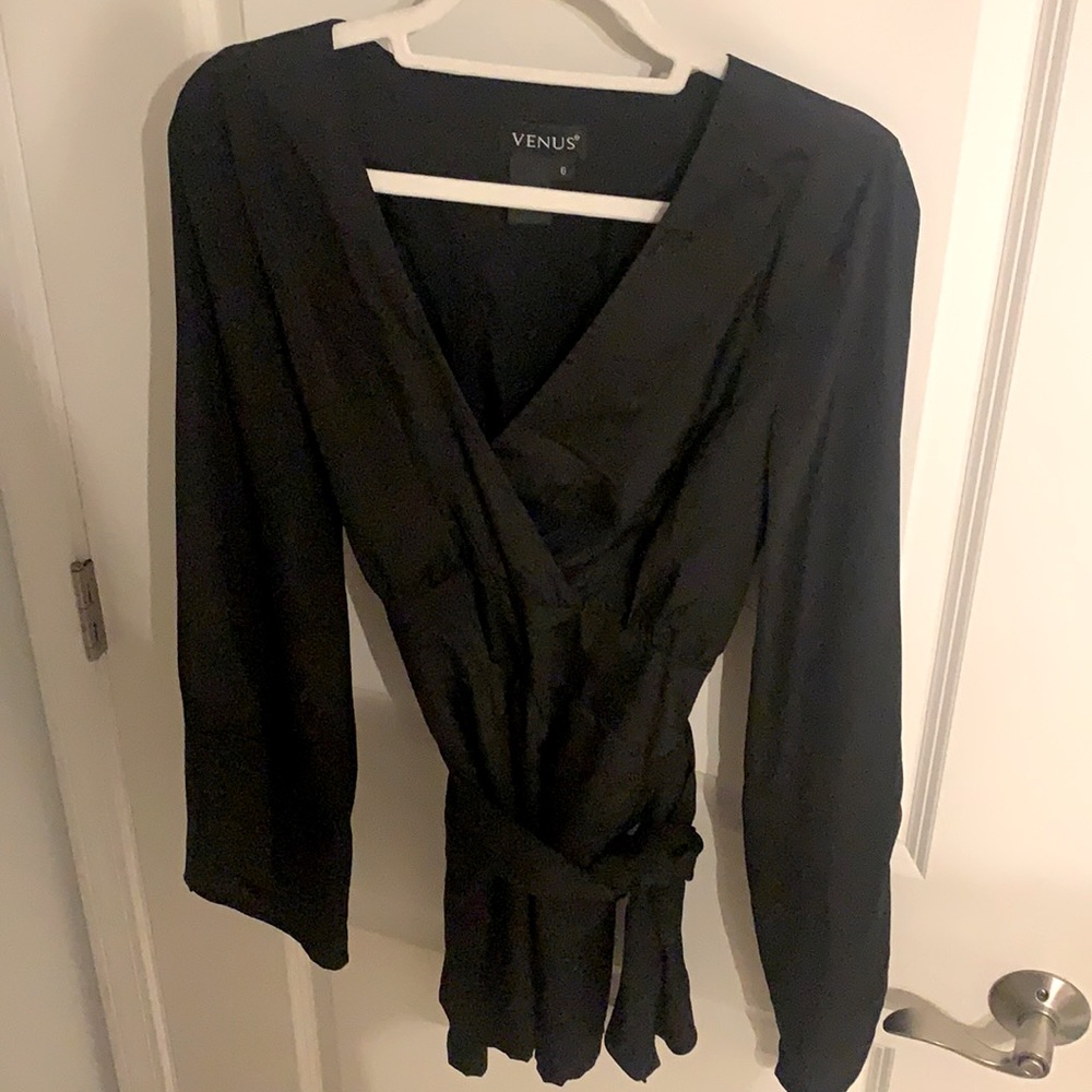 Black deep V and short romper